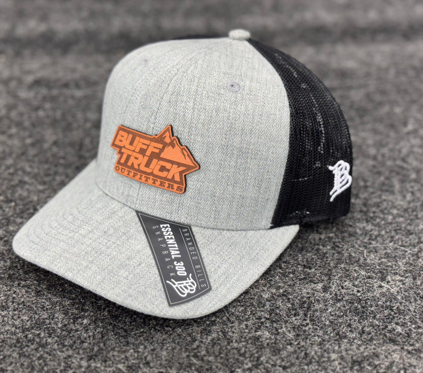 Grey Hat with Brown Leather Logo
