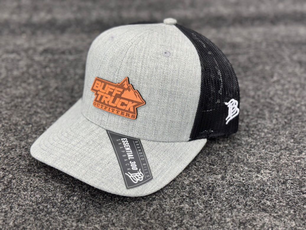 Grey Hat with Brown Leather Logo